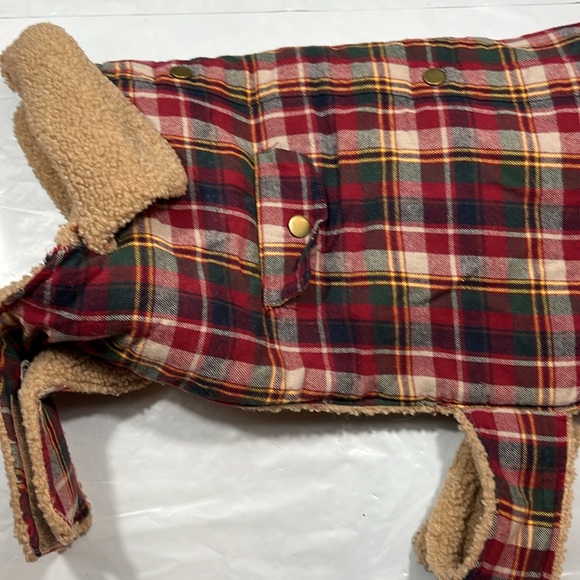 XL DOG COAT Sherpa fleece red blue PLAID cotton Jacket collared pockets shacket - Picture 11 of 11